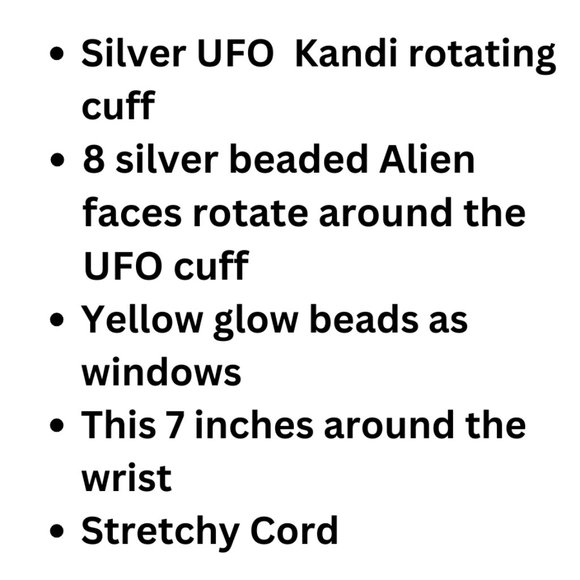 Silver Rotating UFO Kandi Cuff with 8 Silver Alien Faces - Picture 4 of 4